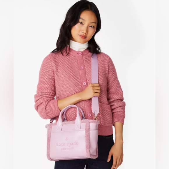 KATE SPADE JETT FAUX SHEARLING SMALL TOTE BLACK - Picture 12 of 12